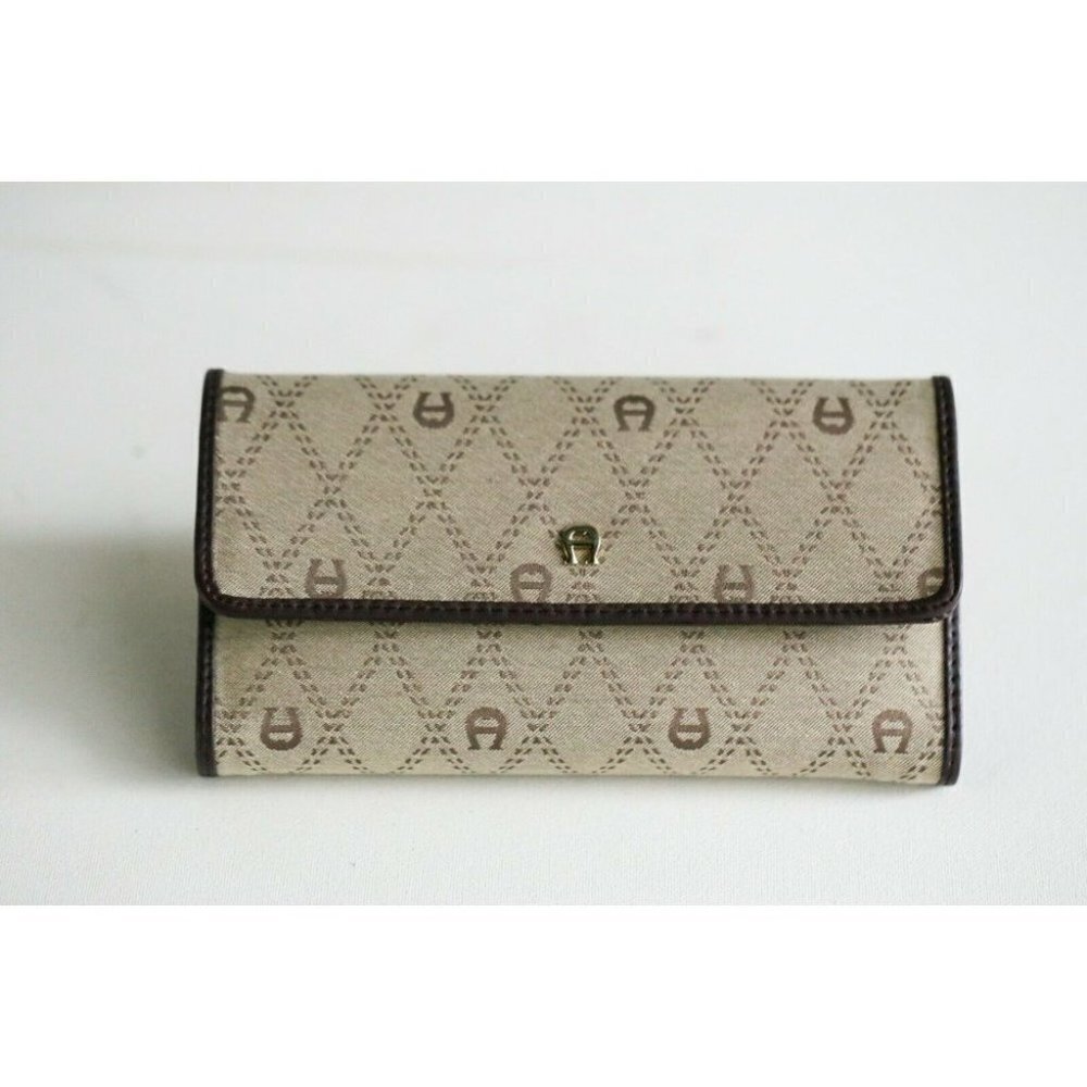 Brand New Etienne Aigner Canvas Leather Monogram  Large Tri Fold Wallet